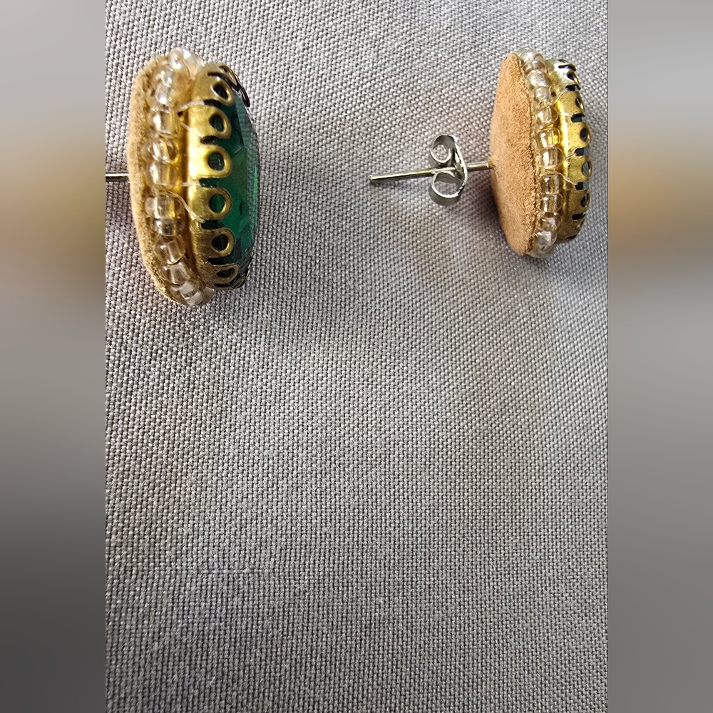 Deepa Gurnari Aria Oval Crystal Stud Earrings In Emerald - Picture 5 of 10